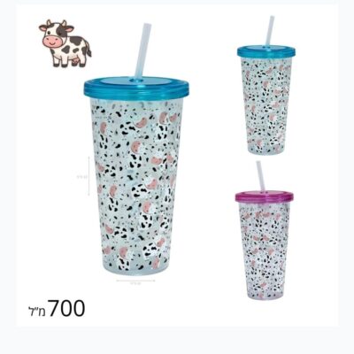 כוס עם קש 700 מ"ל פרה